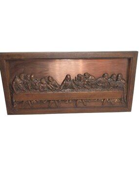 The Last Supper Relief Copper Wall Plaque Vintage 20" x 9"